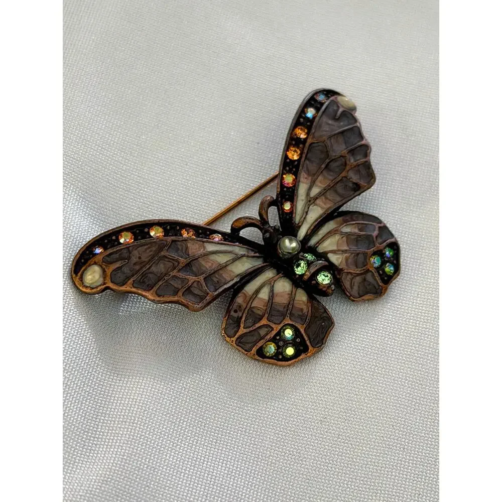 Vintage Joan Rivers Butterfly Pins • Set of 6 • Plique A Jour • Rhinestone • En